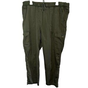 Denim 24/7 Cargo Capri Pants Elastic Waistband Pockets Army Green Adj Legs Sz 18